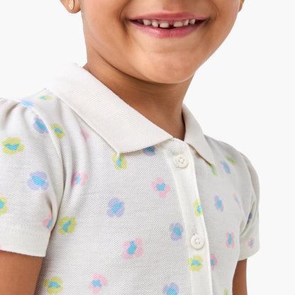 Juniors Floral Printed Polo Dress with Short Sleeves