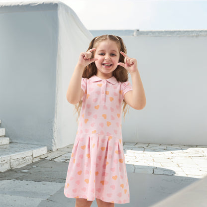 Juniors Floral Printed Polo Dress with Short Sleeves