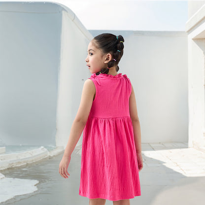 Juniors Textured Sleeveless Dress with Ruffle Trim and Bow Detail