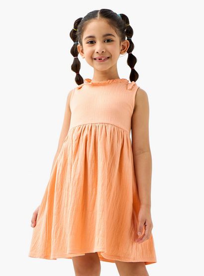 Juniors Textured Sleeveless Dress with Ruffle Trim and Bow Detail-girls-clothing-dressesandjumpsuits-image-2