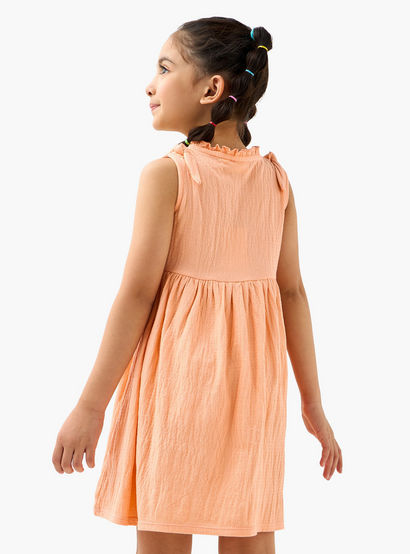 Juniors Textured Sleeveless Dress with Ruffle Trim and Bow Detail-girls-clothing-dressesandjumpsuits-image-3