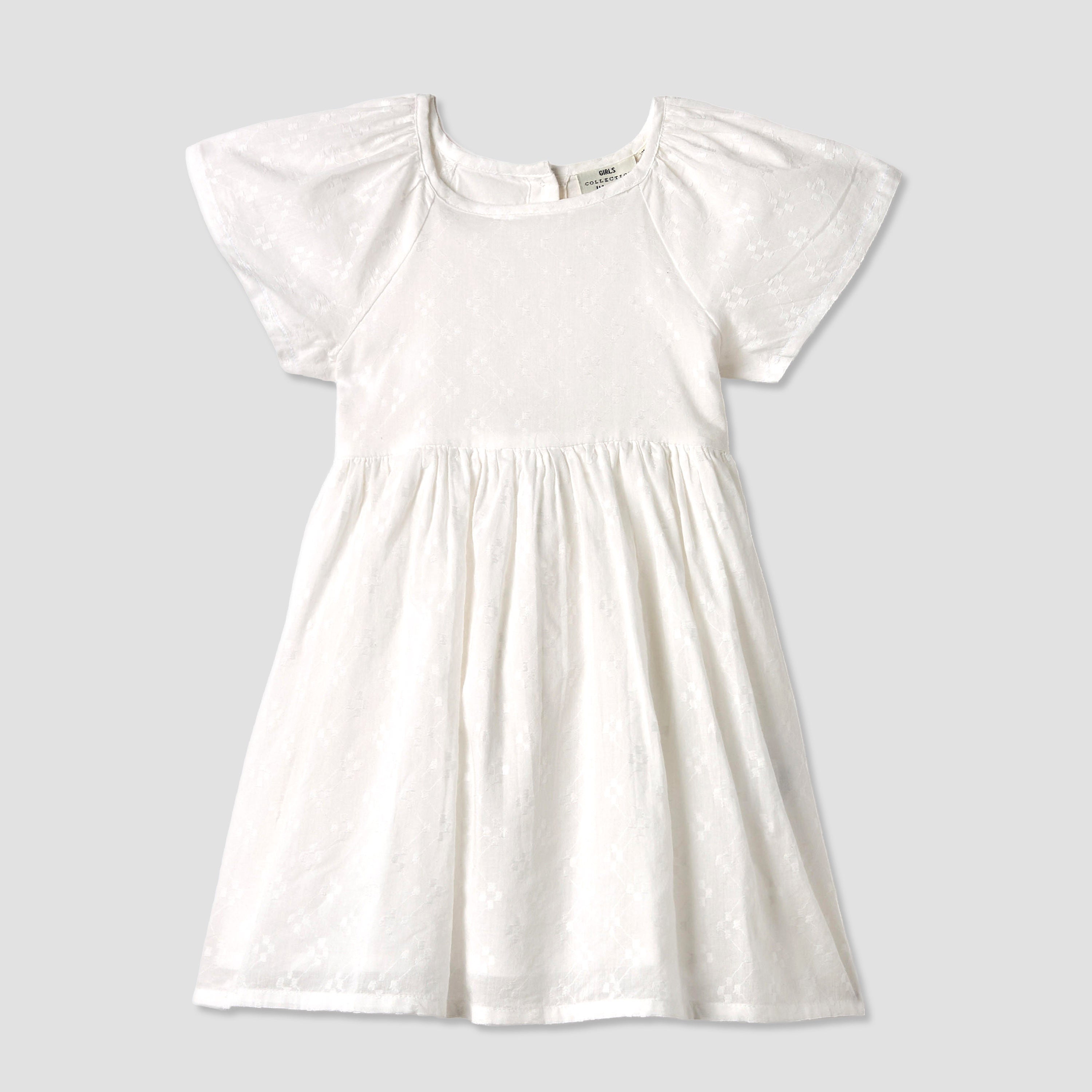 Juniors Textured A-line Round Neck Dress with Short Sleeves and Cutout Detail