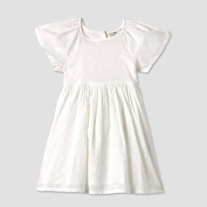 Juniors Textured A-line Round Neck Dress with Short Sleeves and Cutout Detail