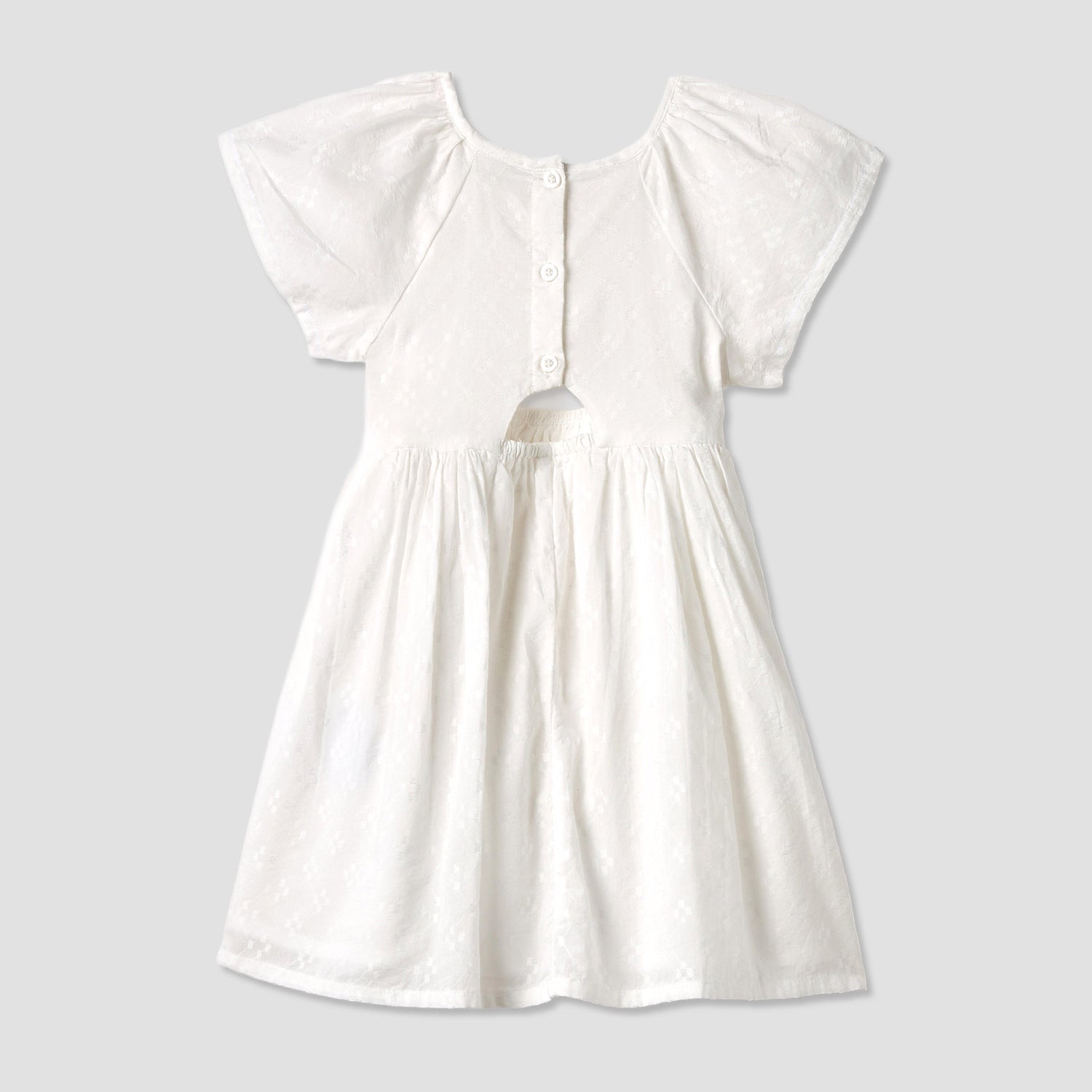 Juniors Textured A-line Round Neck Dress with Short Sleeves and Cutout Detail