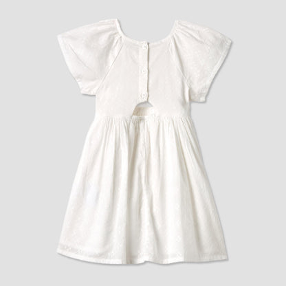 Juniors Textured A-line Round Neck Dress with Short Sleeves and Cutout Detail