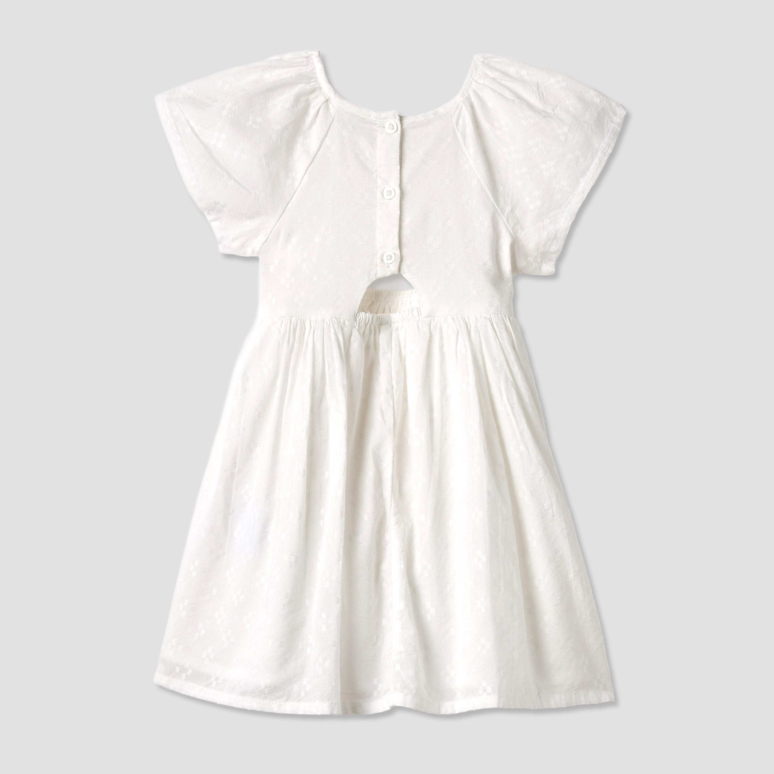 Juniors Textured A-line Round Neck Dress with Short Sleeves and Cutout Detail