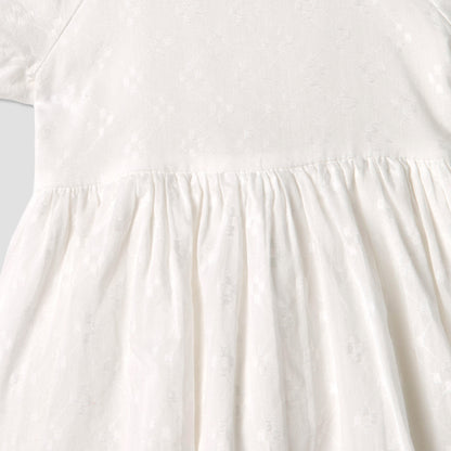 Juniors Textured A-line Round Neck Dress with Short Sleeves and Cutout Detail