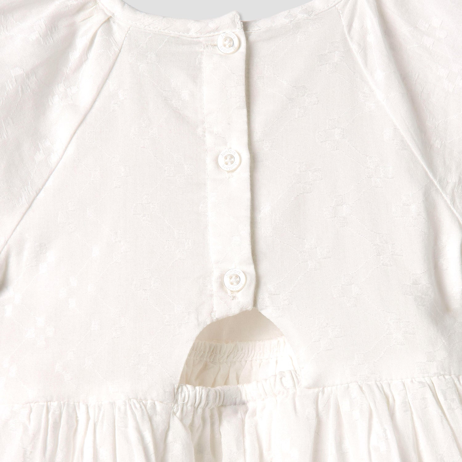 Juniors Textured A-line Round Neck Dress with Short Sleeves and Cutout Detail
