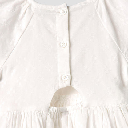 Juniors Textured A-line Round Neck Dress with Short Sleeves and Cutout Detail