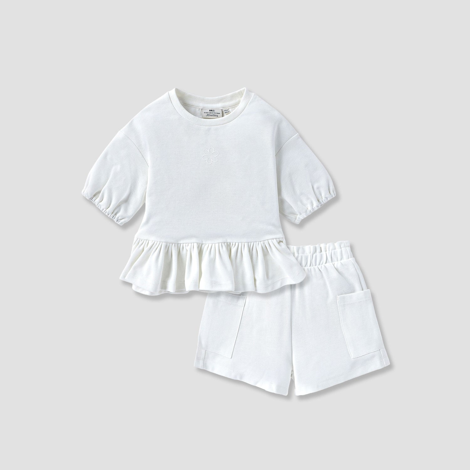 Juniors Textured Peplum Top and Shorts Set - White / 5-6 yrs