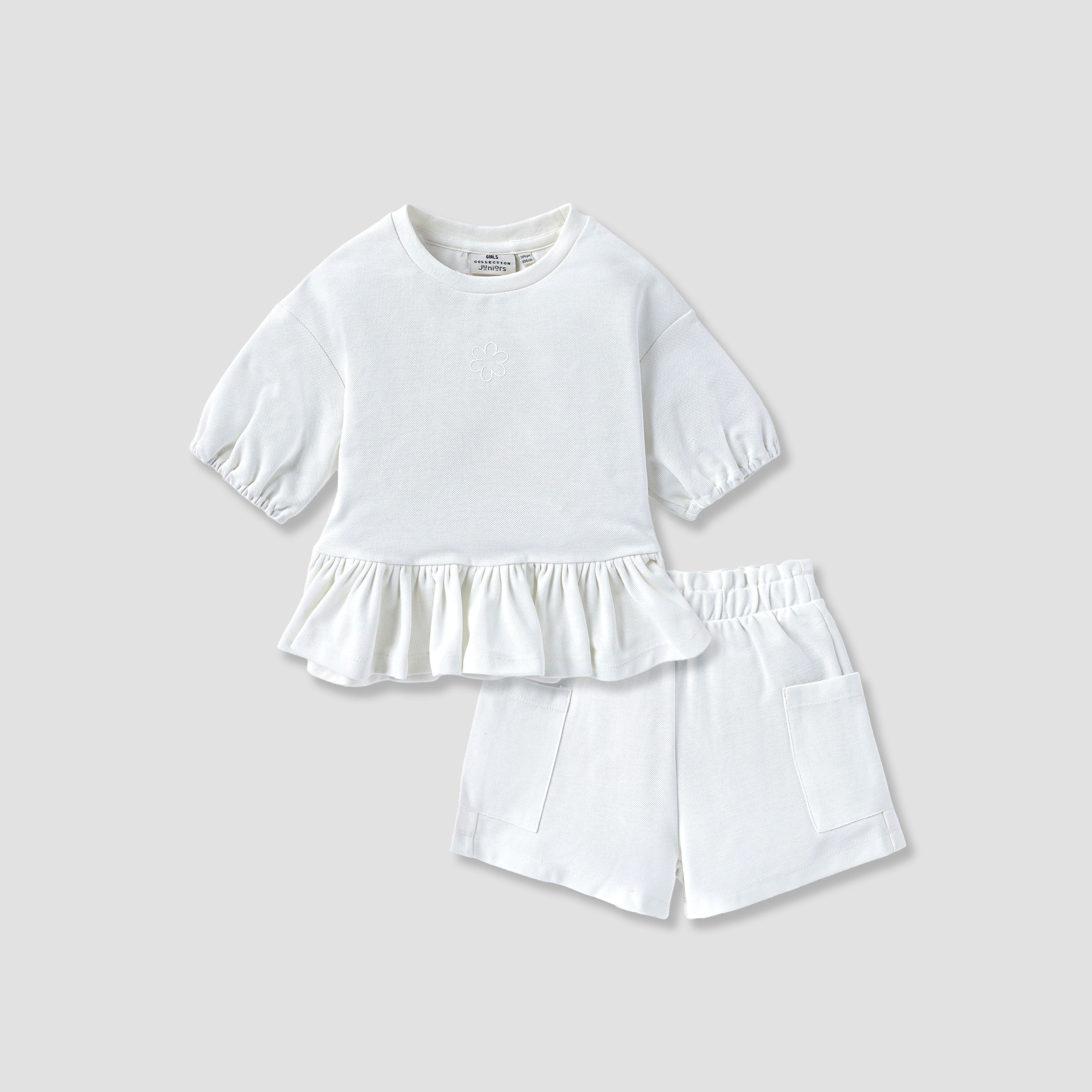 Juniors Textured Peplum Top and Shorts Set - White / 5-6 yrs
