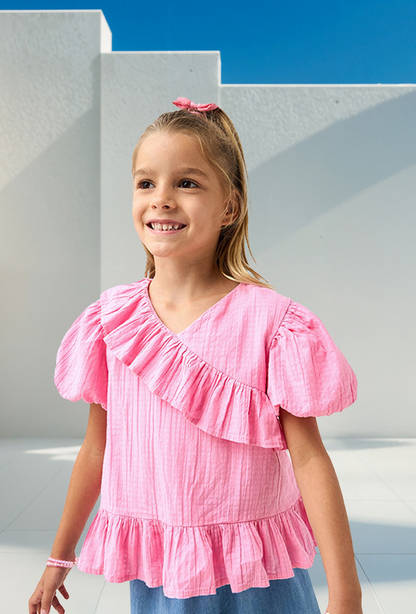 Juniors Textured A-line Top with Ruffle Detail-undefined-image-1