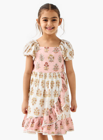 Juniors All-Over Floral Print Dress with Puff Sleeves-girls-clothing-dressesandjumpsuits-image-1