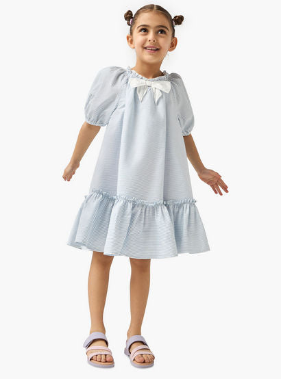 Juniors Striped Dress with Bow Accent and Flounce Hem-girls-clothing-dressesandjumpsuits-image-2