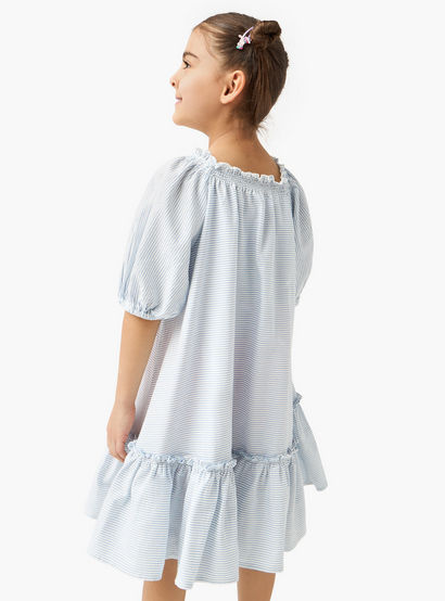 Juniors Striped Dress with Bow Accent and Flounce Hem-girls-clothing-dressesandjumpsuits-image-3