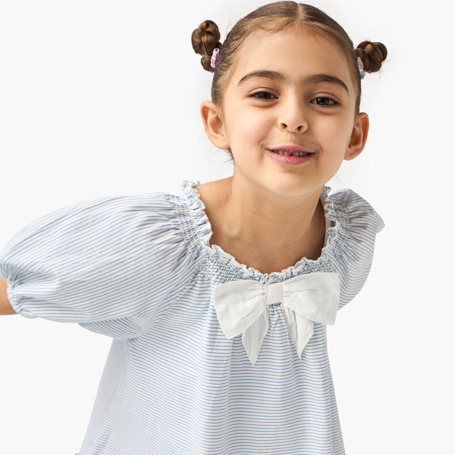 Juniors Striped Dress with Bow Accent and Flounce Hem