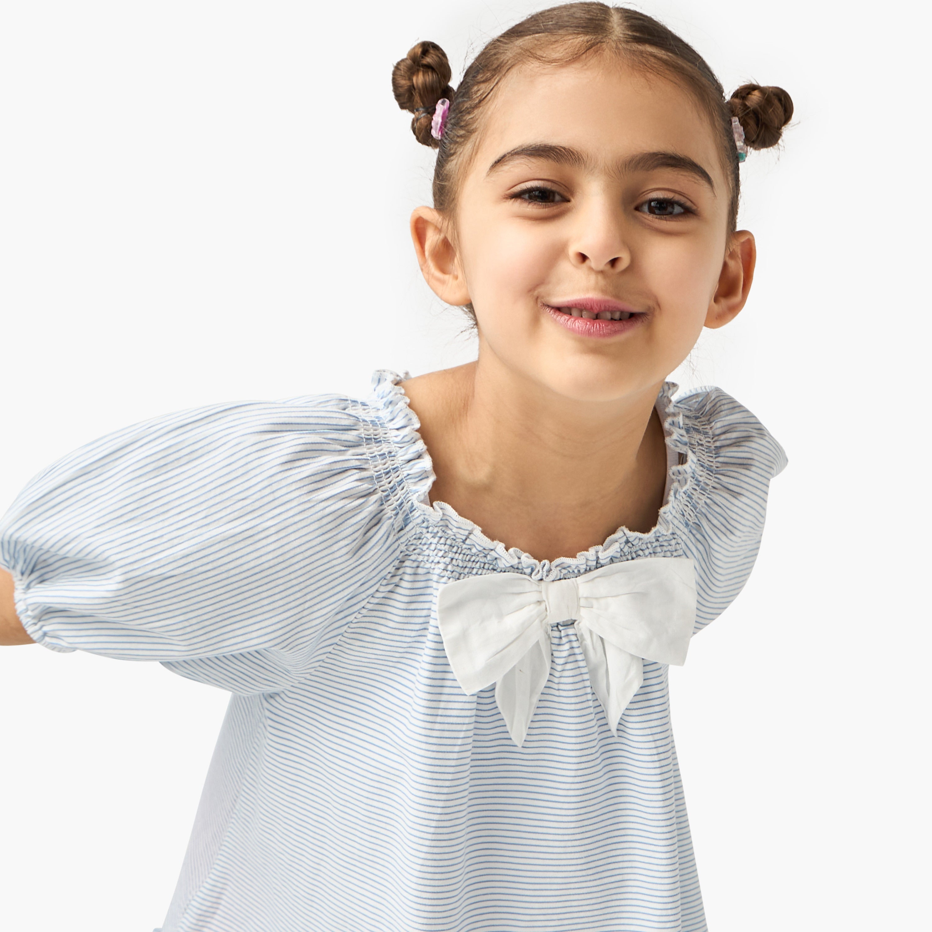 Juniors Striped Dress with Bow Accent and Flounce Hem