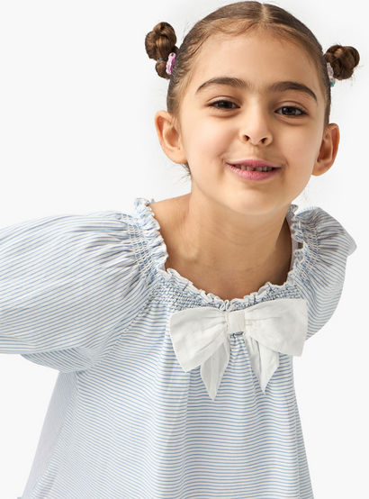 Juniors Striped Dress with Bow Accent and Flounce Hem-girls-clothing-dressesandjumpsuits-image-4