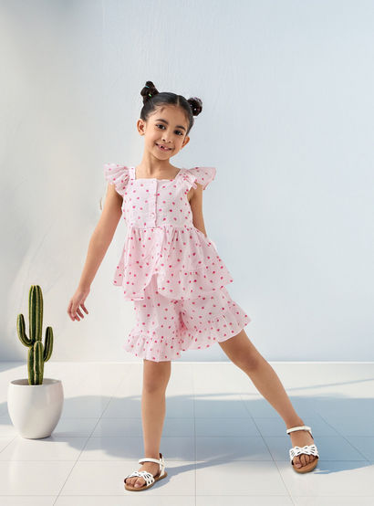 Juniors Fruit Print Sleeveless Peplum Top and Shorts Set-baby-girls-clothing-setsandcoords-image-1