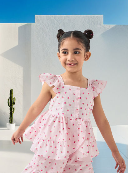 Juniors Fruit Print Sleeveless Peplum Top and Shorts Set-baby-girls-clothing-setsandcoords-image-2