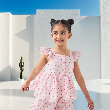 Juniors Fruit Print Sleeveless Peplum Top and Shorts Set