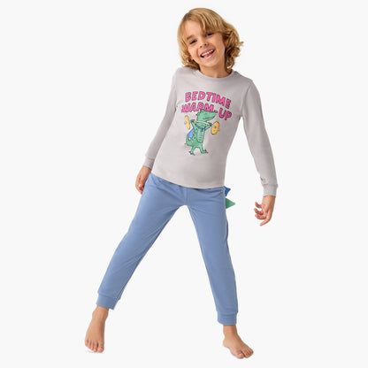 Juniors Dino Print T-shirt and Solid Pyjama Set - Multicolour / 2-3 yrs