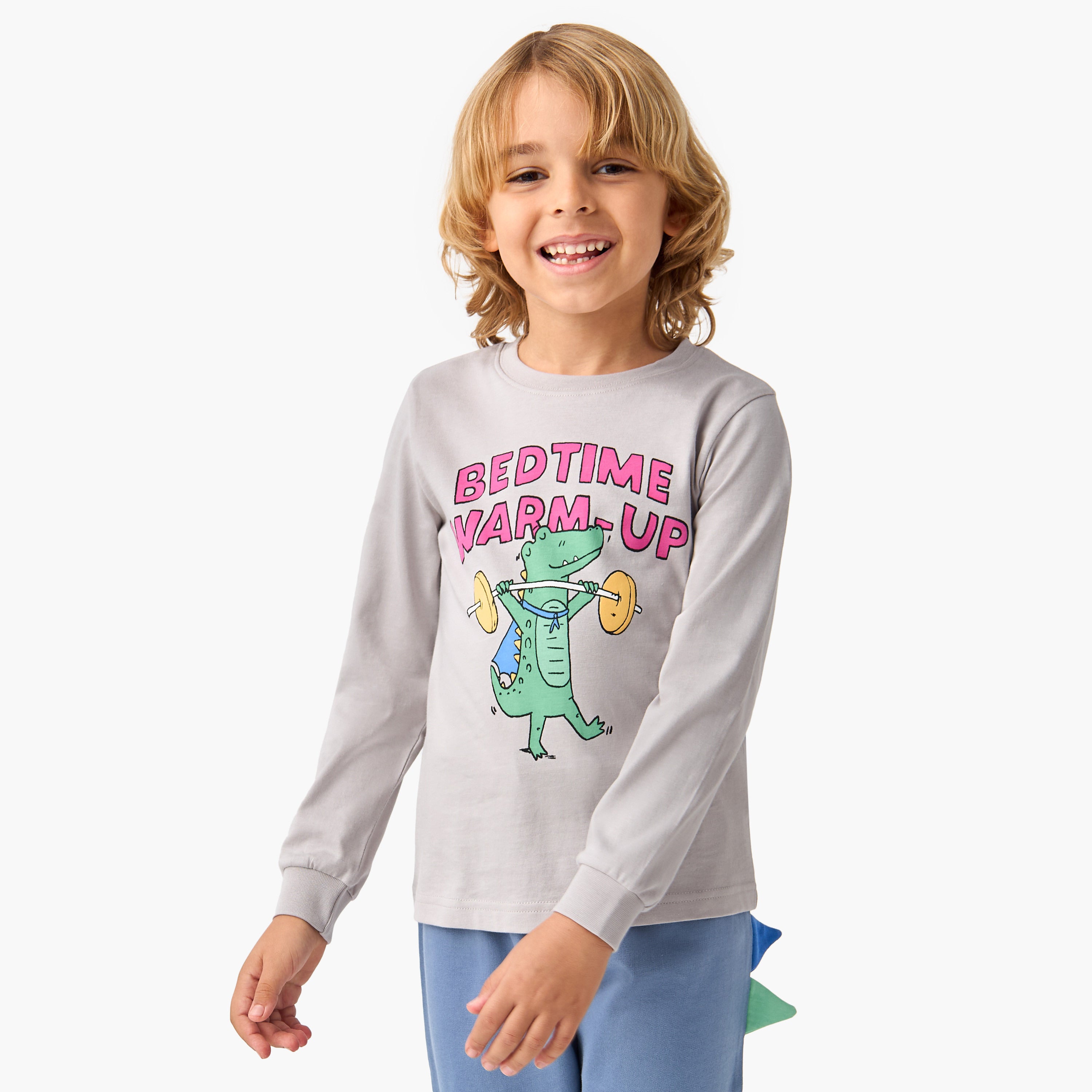 Juniors Dino Print T-shirt and Solid Pyjama Set