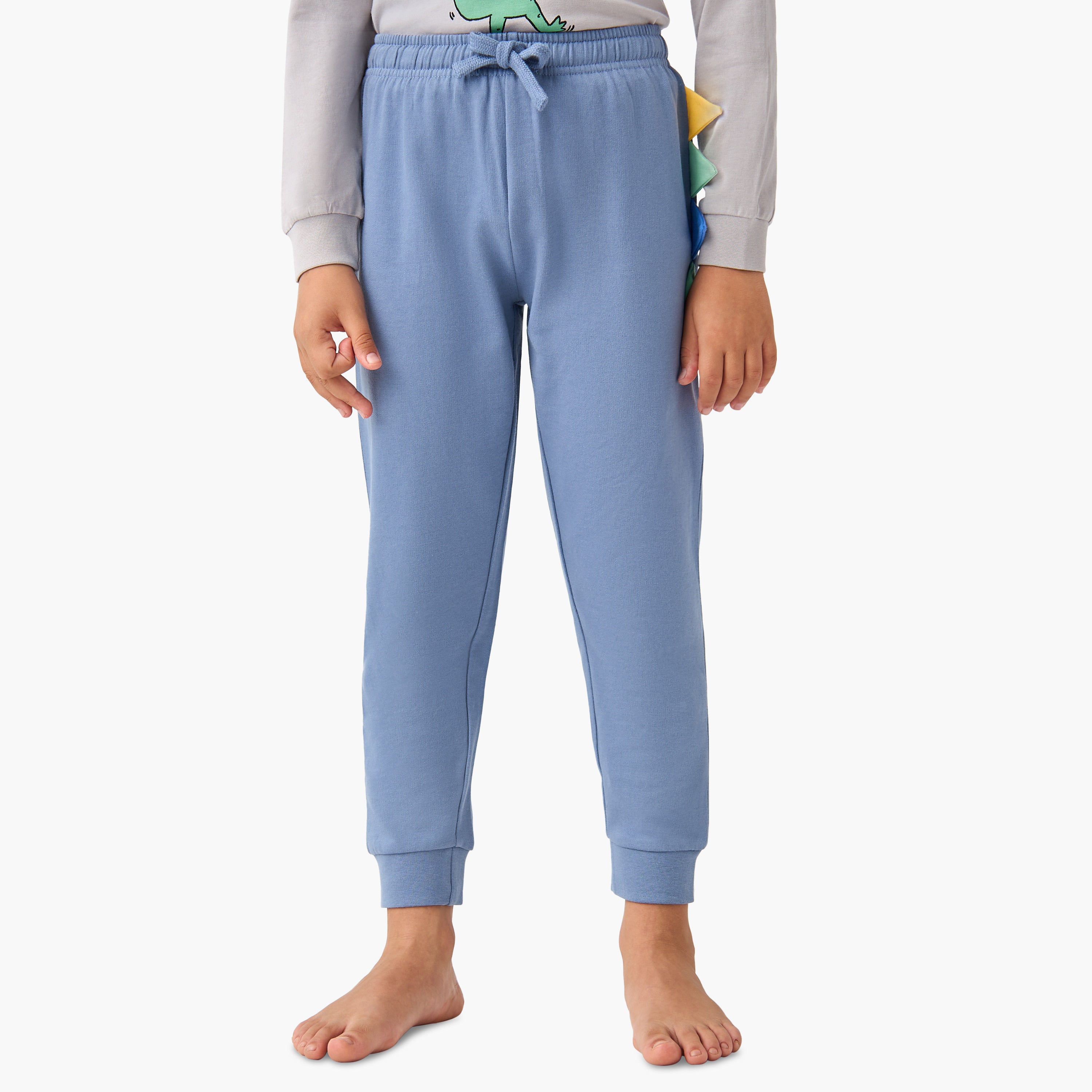 Juniors Dino Print T-shirt and Solid Pyjama Set