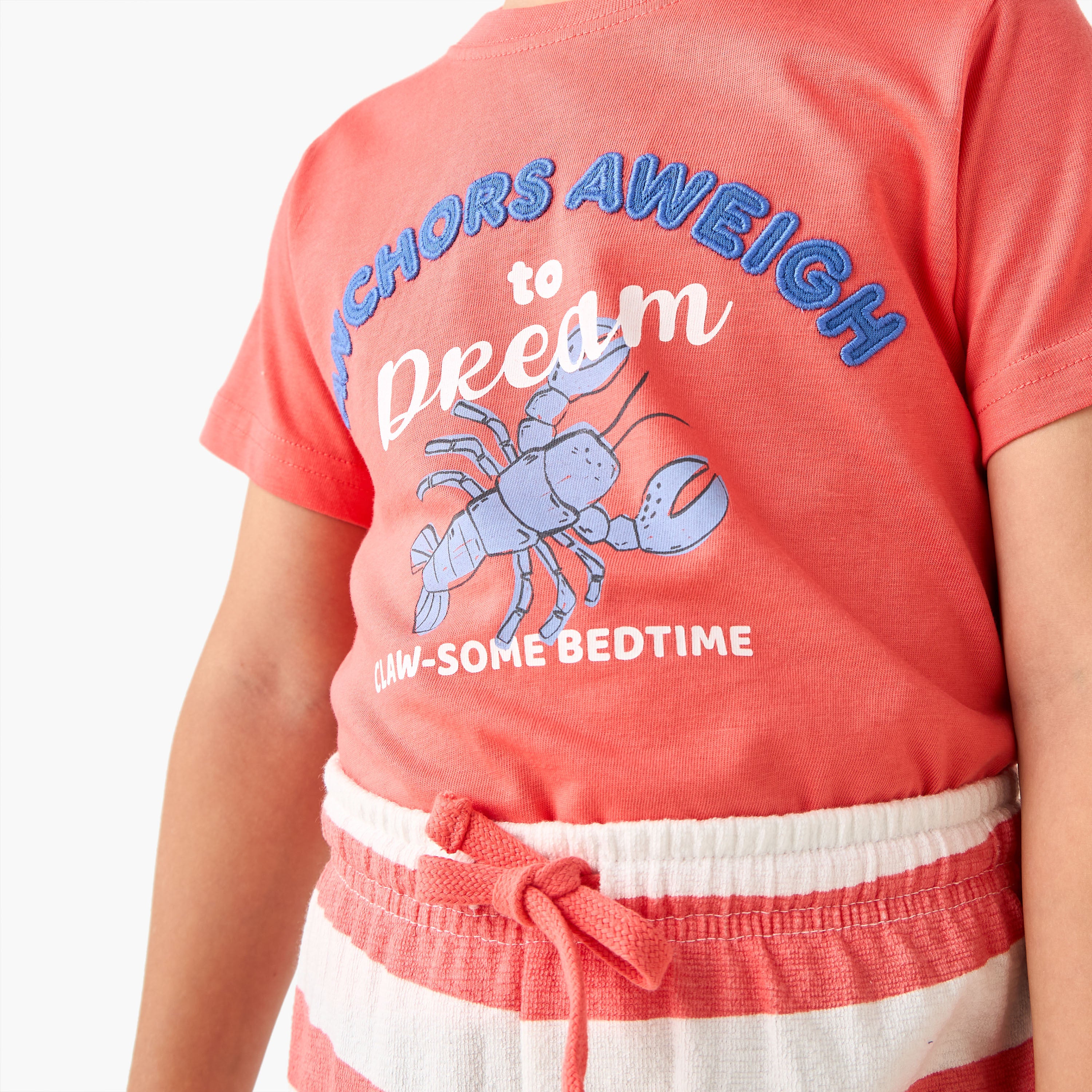 Juniors Lobster Print T-shirt and Striped Shorts Set