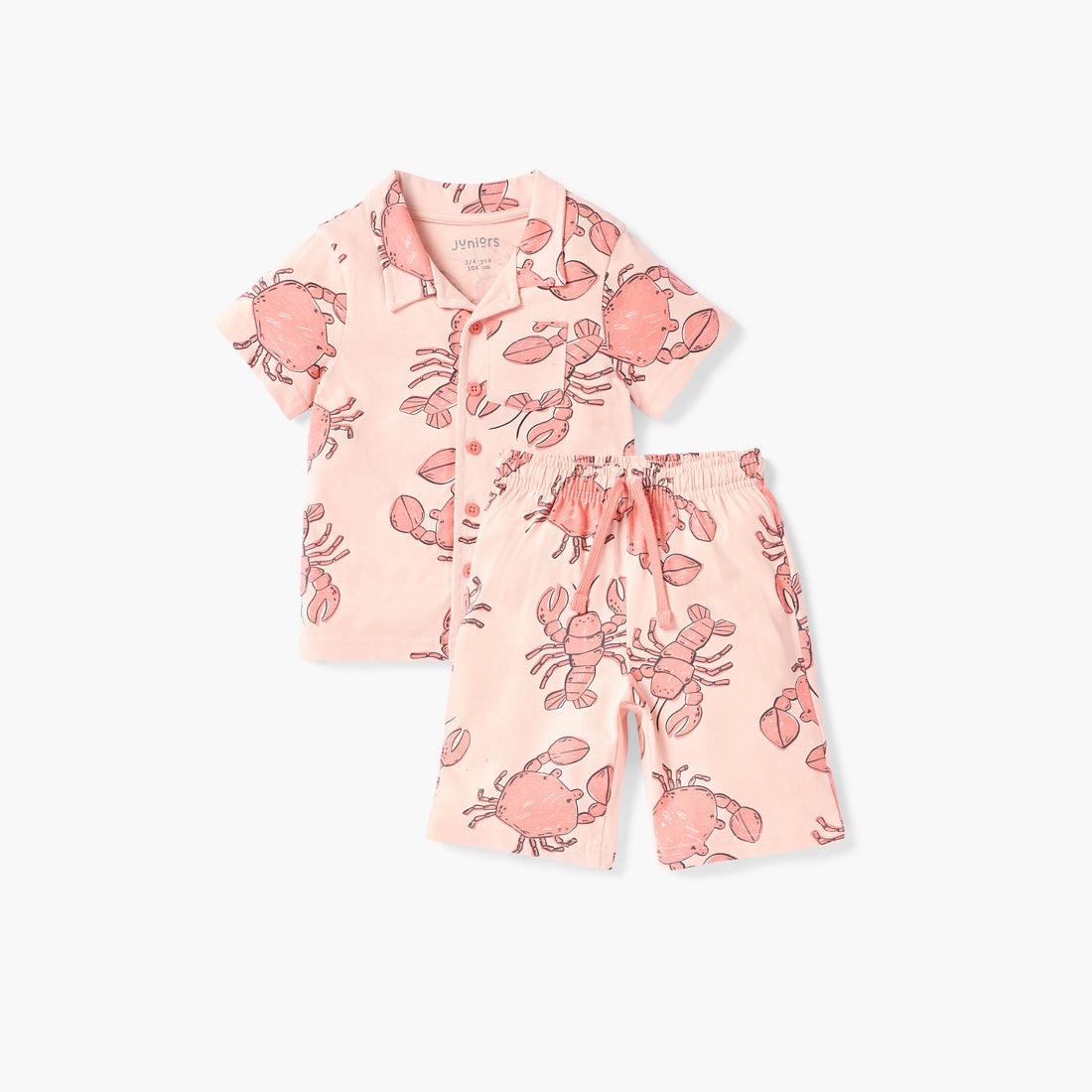 Juniors Crab Print Shirt and Shorts Set - Orange / 2-3 yrs