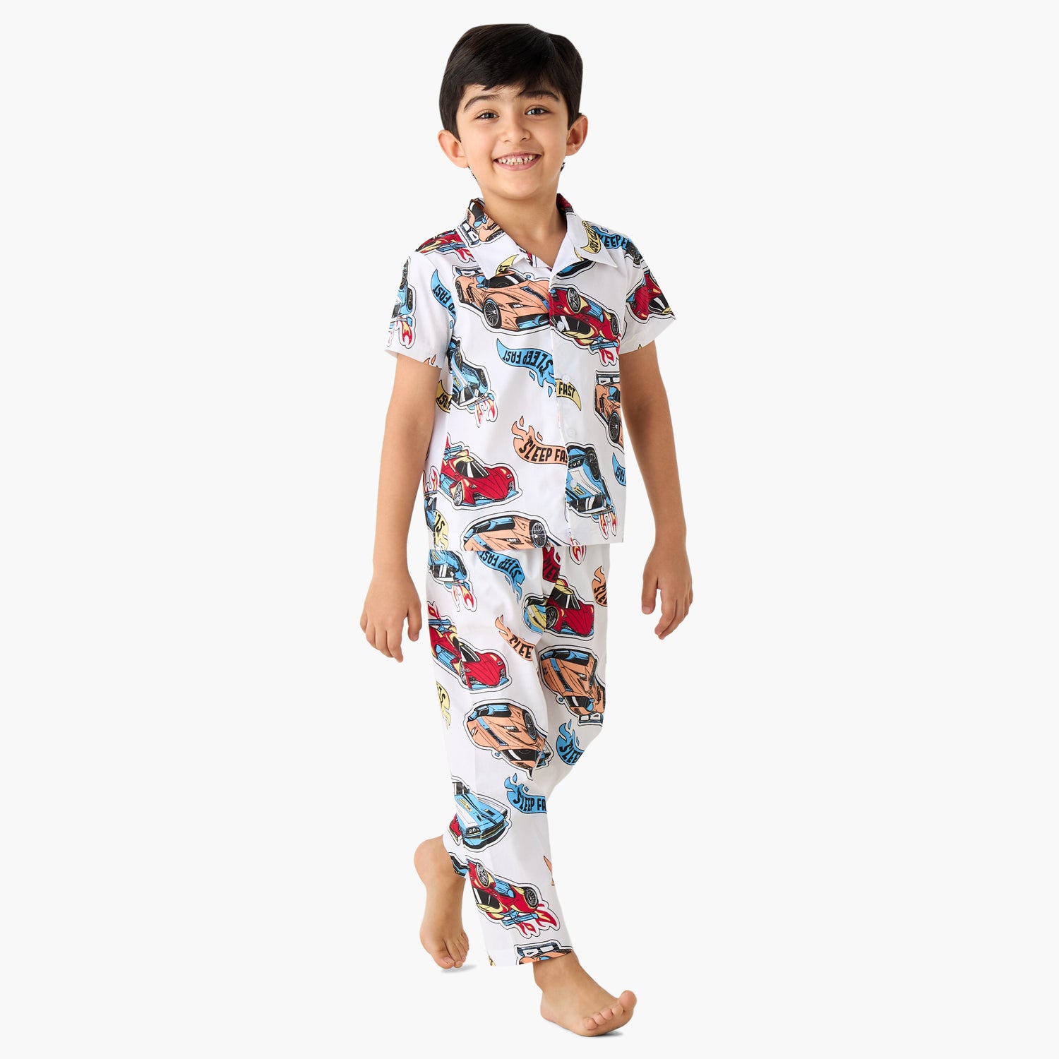 Juniors Racer Print Shirt and Pyjama Set - Multicolour / 2-3 yrs
