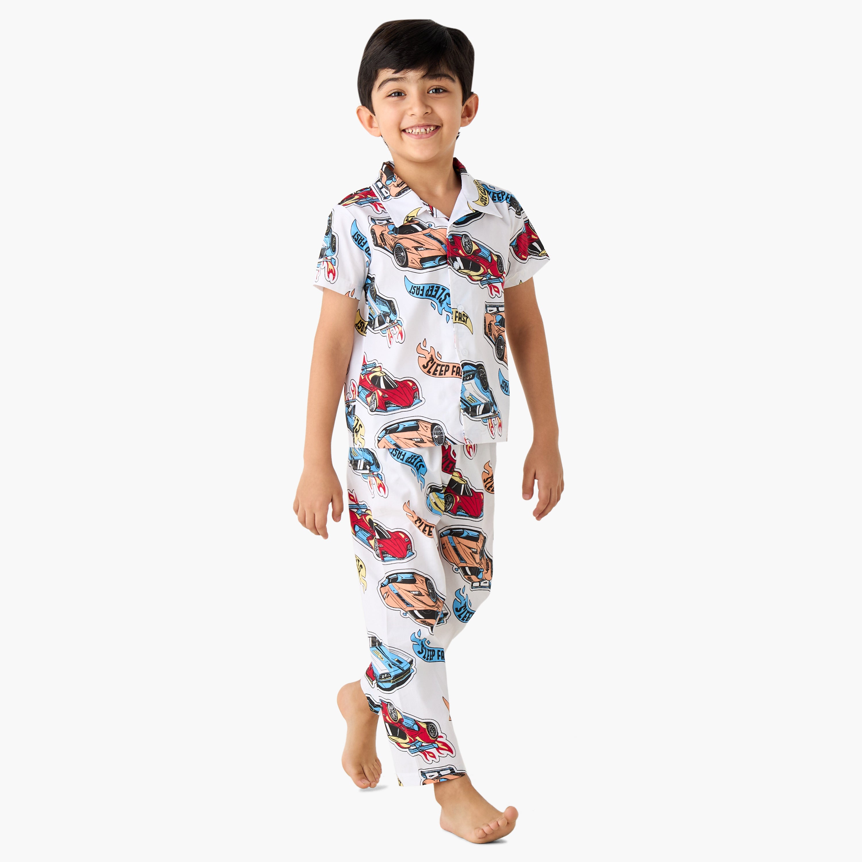 Juniors Racer Print Shirt and Pyjama Set - Multicolour / 2-3 yrs