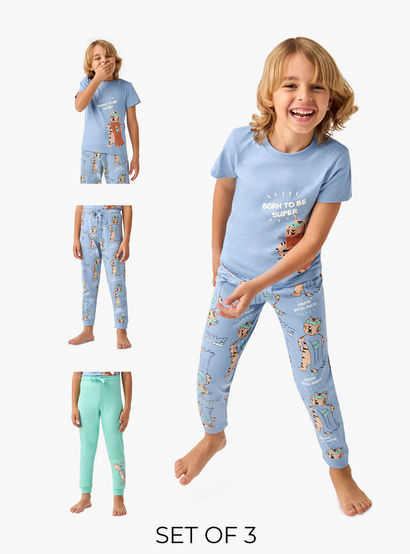 Juniors 3-Piece Animal Print T-shirt and Pyjama Set-boys-clothing-nightwear-image-1