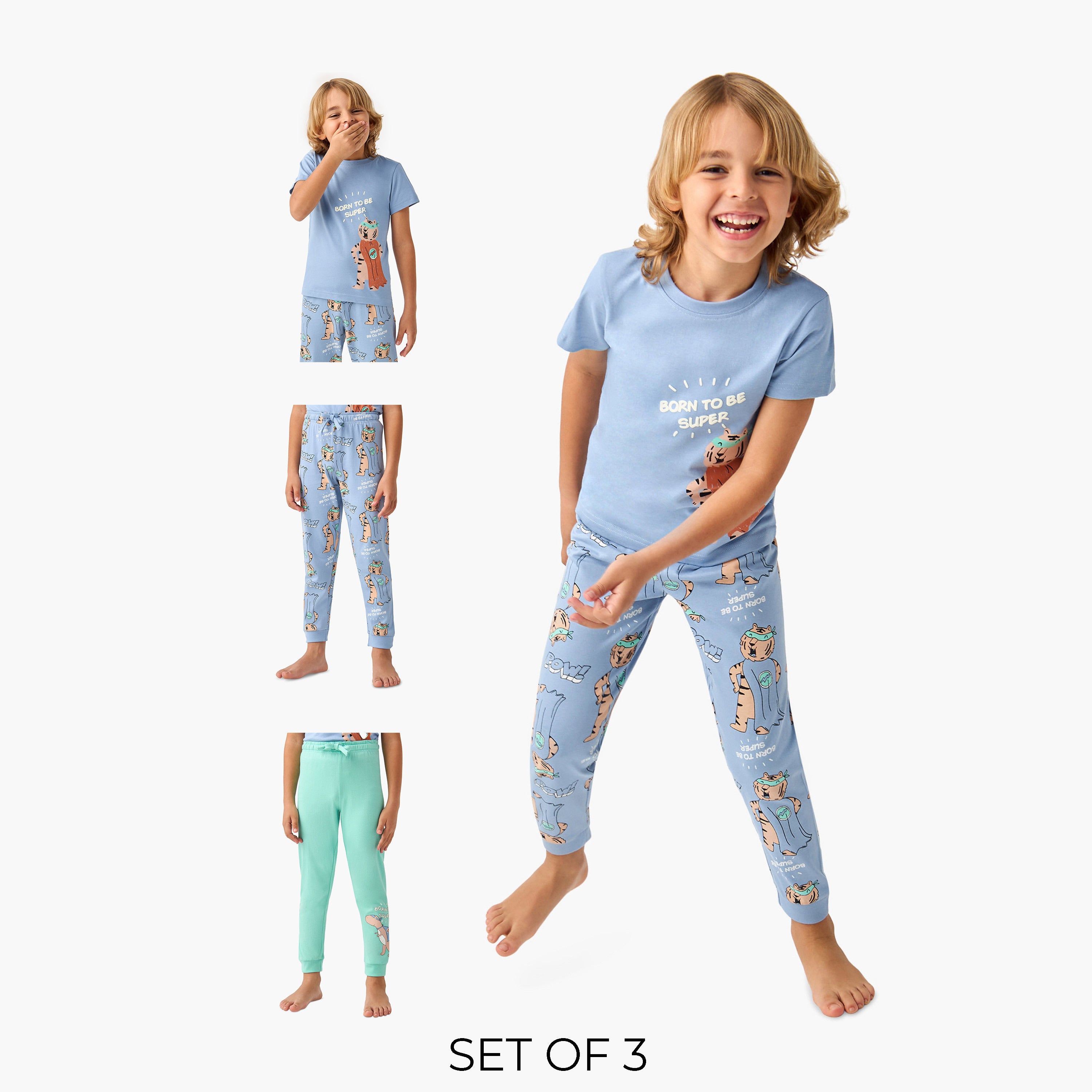 Juniors 3-Piece Animal Print T-shirt and Pyjama Set - Multicolour / 2-3 yrs