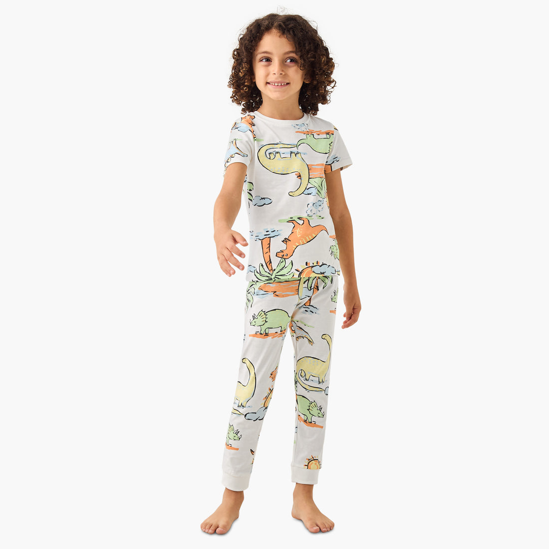 Juniors All-Over Dinosaur Print T-shirt and Pyjama Set - White / 2-3 yrs