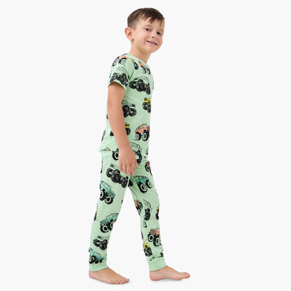 Juniors Vehicle Print T-shirt and Pyjama Set - Green / 7-8 yrs