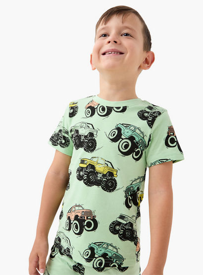 Juniors Vehicle Print T-shirt and Pyjama Set-baby-boys-clothing-nightwear-pyjamasets-image-2