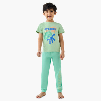 Juniors Printed T-shirt and Pyjama Set - Green / 2-3 yrs