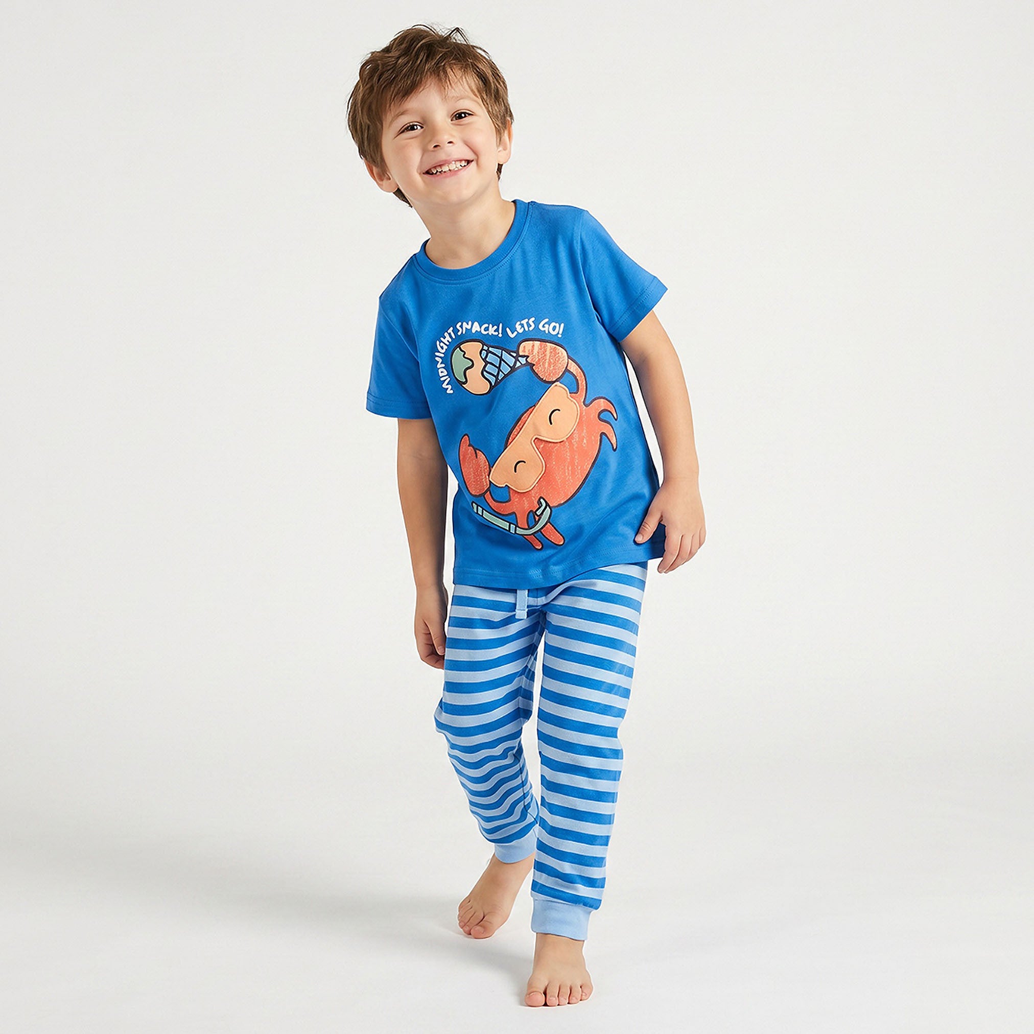 Juniors Printed T-shirt and Striped Pyjama Set - Blue / 2-3 yrs