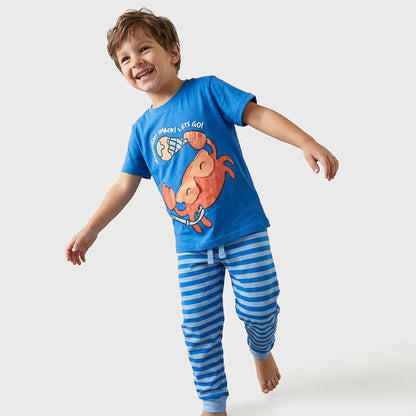 Juniors Printed T-shirt and Striped Pyjama Set