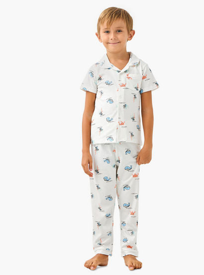 Juniors Sea Life Print Shirt and Pyjama Set-boys-clothing-nightwear-image-1