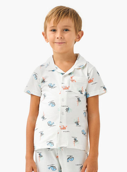 Juniors Sea Life Print Shirt and Pyjama Set-boys-clothing-nightwear-image-2
