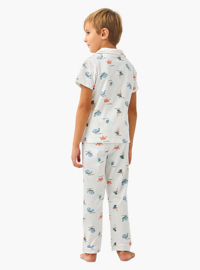 Juniors Sea Life Print Shirt and Pyjama Set-boys-clothing-nightwear-image-4