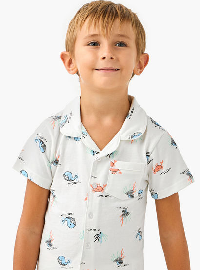 Juniors Sea Life Print Shirt and Pyjama Set-boys-clothing-nightwear-image-5