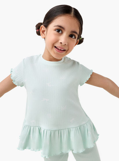 Juniors Bow Print Top and Pyjama Set-girls-clothing-nightwear-image-2