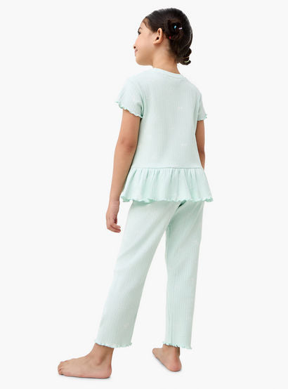 Juniors Bow Print Top and Pyjama Set-girls-clothing-nightwear-image-4