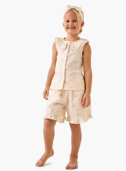 Juniors Checked Shorts and T-Shirt Set-boys-clothing-nightwear-image-1