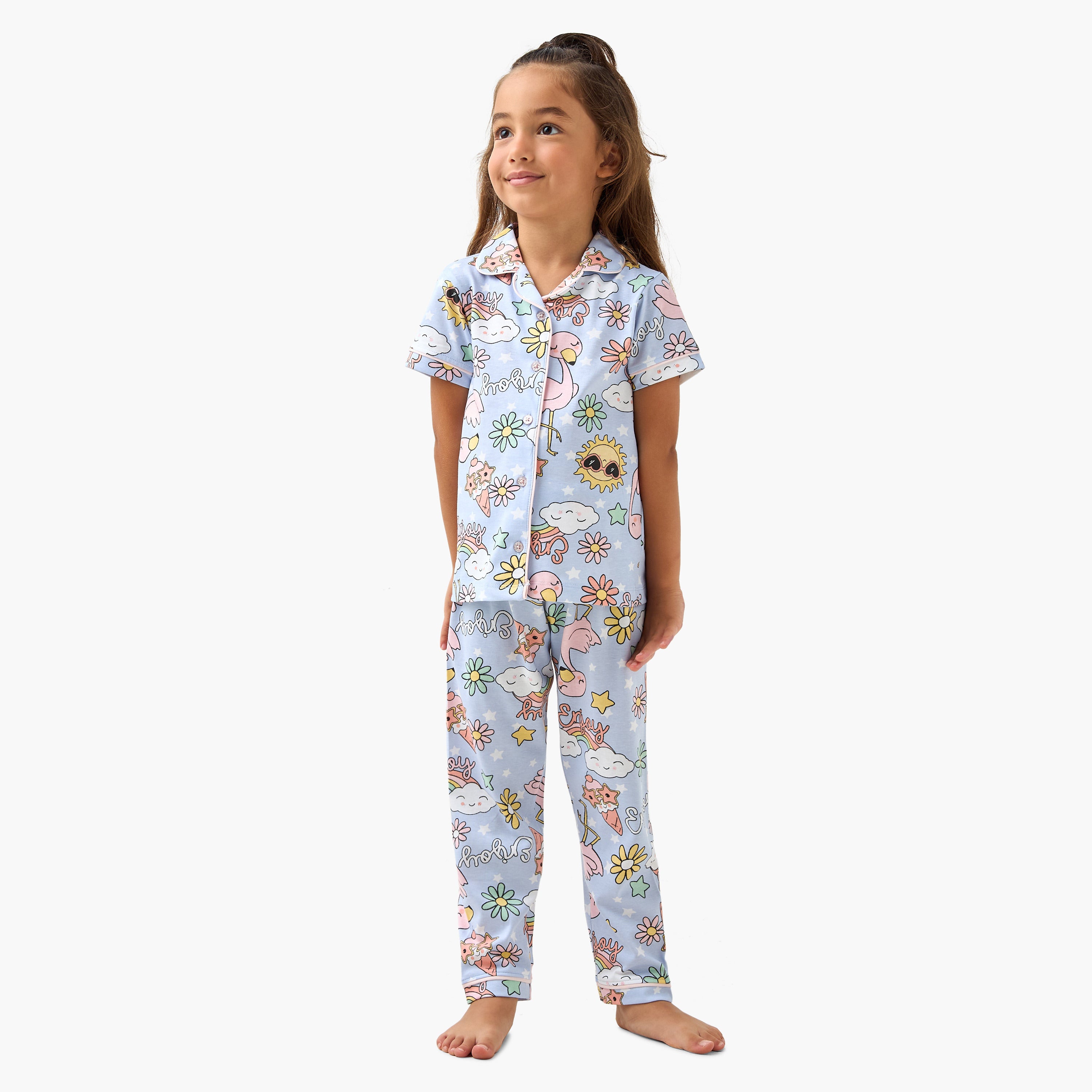 Juniors All-Over Printed Shirt and Pyjama Set - Blue / 2-3 yrs