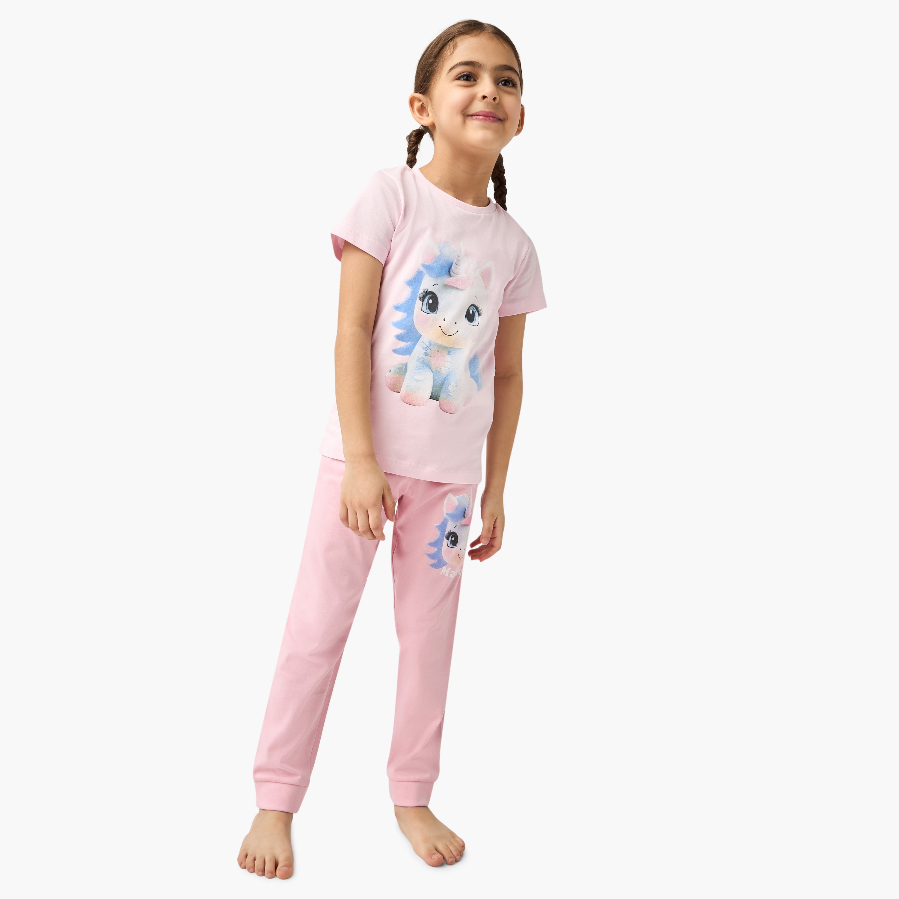 Juniors Unicorn Print T-shirt and Pyjama Set - Pink / 2-3 yrs