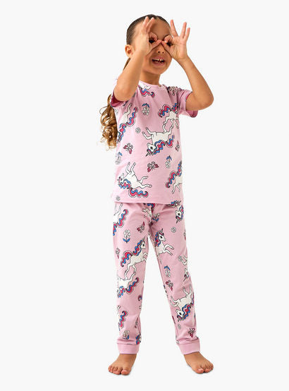 Juniors All-Over Unicorn Print T-shirt and Pyjama Set-baby-girls-clothing-nightwear-pyjamasets-image-1
